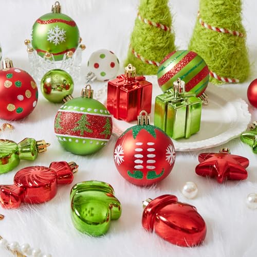 42pcs Christmas Ornaments Set - Red & Green Shatterproof Holiday Decorations