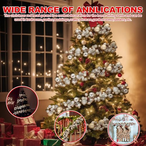 Champagne Gold Christmas Ball Garland, 6 ft Holiday Ornament Garland (2 Pack)