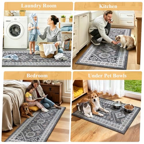 3-Piece Boho Kitchen Rug Set, Washable Non-Slip Farmhouse Floor Mats