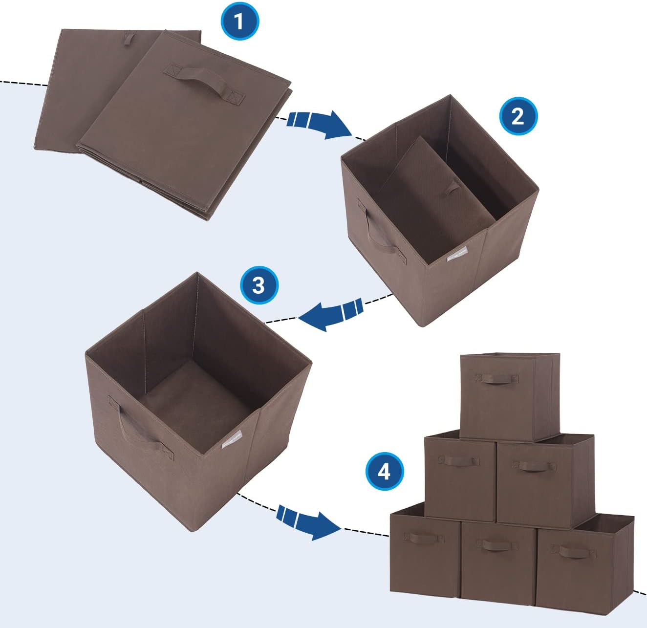 Storage Maniac Storage Cubes - 11-Inch Collapsible Fabric Bins with Handles | 6-Pack for Closet Organization, Brown