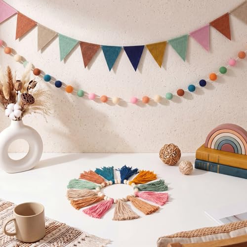 4-Piece Boho Tassel and Pompom Garland Set for Classroom and Party Decor