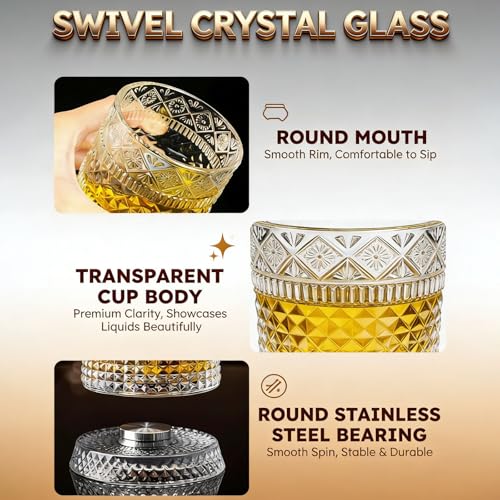 360° Rotating Whiskey Glass Lead-Free Crystal Bourbon Tumbler