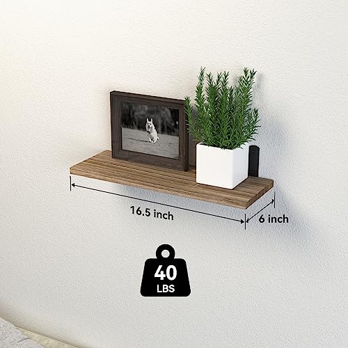 3-Piece Solid Wood Floating Wall Shelves, 16.5-Inch Rustic Storage Ledges