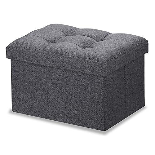 Small Folding Storage Ottoman Stool - Under Desk Footrest (Dark Gray)
