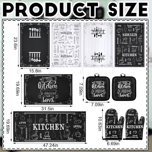 10-Piece Farmhouse Kitchen Decor Set: Towels, Rugs, Oven Mitts & Pot Holders