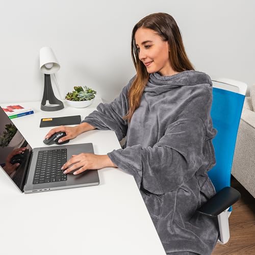 Wearable Fleece Blanket with Sleeves for Adults, Soft Warm Throw Robe