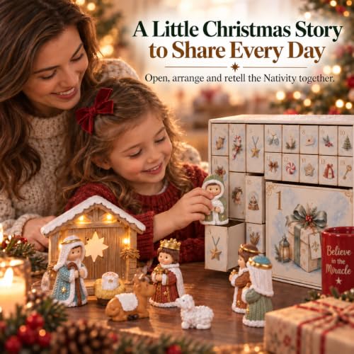 Nativity Advent Calendar 2026 for Kids – 24 Day Light-Up Nativity Scene Set