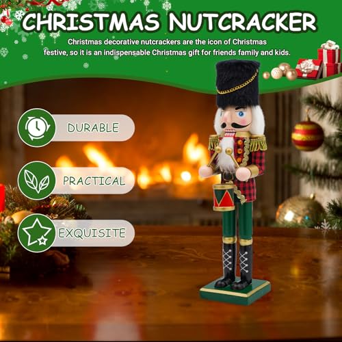 14-Inch Wooden Nutcracker Drummer Figure - Handcrafted Christmas Decor