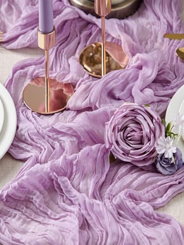 SUNRISING Lilac Purple Lavender Cheesecloth Table Runner 10ft | Rustic Boho Gauze Wedding Decor