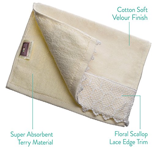 100% Cotton Fingertip Towels - 11x18 Inch Decorative Lace Trim Set of 4
