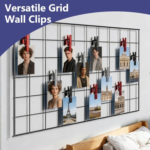12-Piece Grid Wall Hooks for Metal Display Panels - Black Aluminum Clips