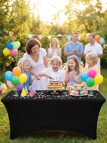Black Spandex Stretch Tablecloth 2-Pack (6ft) - Fitted Table Cover