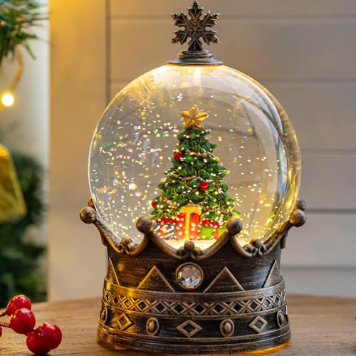 Musical Christmas Snow Globe Lantern with LED Swirling Glitter