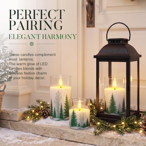 Raycare 3-D Flame Flameless Pillar Candles with Remote (D3 x H4/5/6) Green Tree