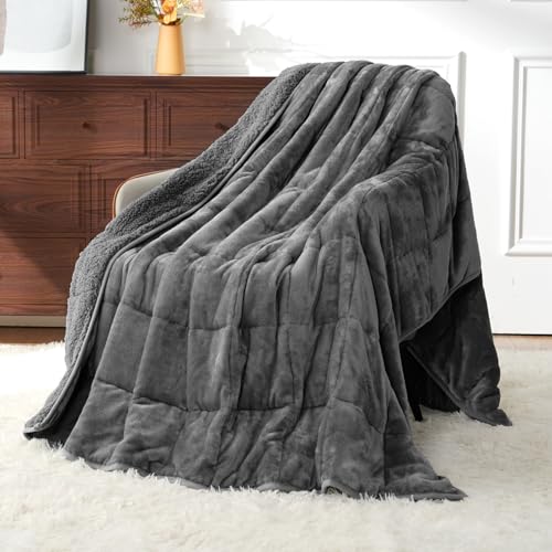 Weighted Blanket for Adults 15 lbs Queen Size 60x80 Plush Sherpa Throw