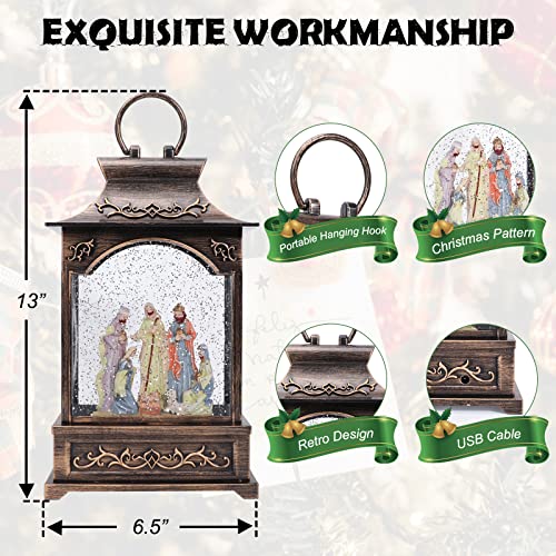Nativity Scene Musical Christmas Snow Globe Lantern - LED Swirling Glitter Decor