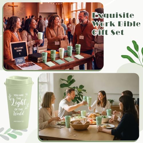 Skylety 24-Piece Christian Scripture Gift Set with Green Gradient Coffee Cups and Accessories