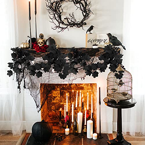 Black Maple Leaf Halloween Garland - 11.8 ft Artificial Fall Vines (2 Pack)