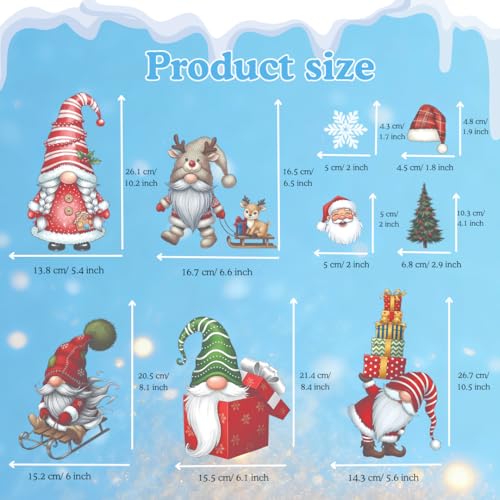 TSIMPLE 178 PCS Christmas Gnome Window Clings - Holiday Decor, Removable Xmas Stickers for Glass Windows, Gnome Snowflake Decals, Festive Home & Office Decor
