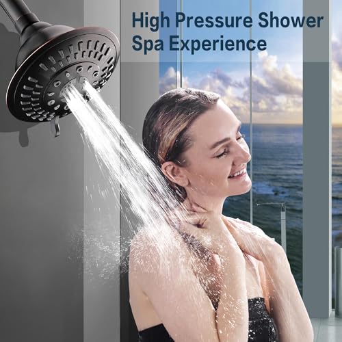 High Pressure 4.7-Inch Fixed Rain Shower Head, 5 Spray Settings, Bronze