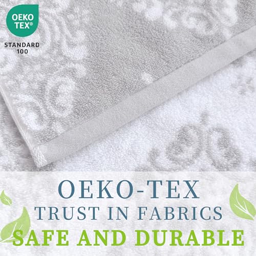 Voova & Movas 4-Pc Damask Cotton Bath Towel Set 28x52 in - Silver/White