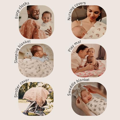 Muslin Swaddle Blankets 4-Pack - Soft Bamboo Cotton Newborn Blankets (35" x 40")