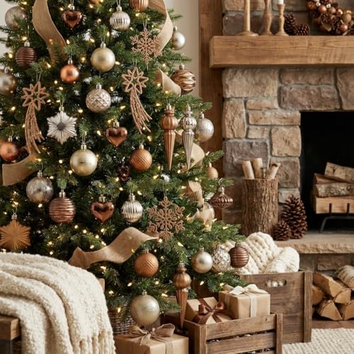 Valery Madelyn Copper Gold Christmas Tree Ornaments Set 60pcs Shatterproof Holiday Decorations