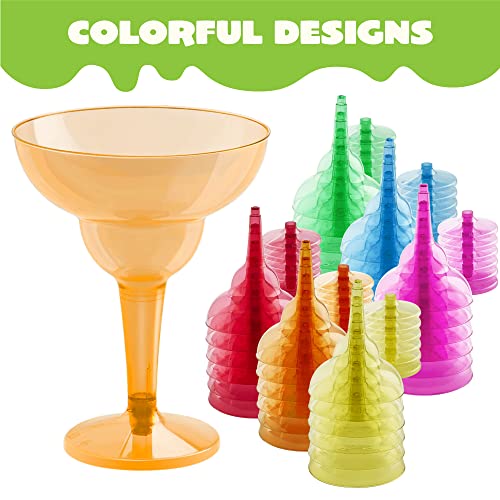 JOYIN 36 Pack Neon Plastic Margarita Glasses Cups 12 oz Disposable Cinco de Mayo Fiesta Party Supplies