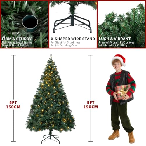 DNKMOR 5FT Christmas Tree with Warm Light - Artificial Xmas Tree for Holiday Decor