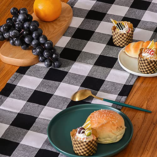Buffalo Check Plaid Table Runner Black and White 14 x 72 Inch for Holiday & Home Decor