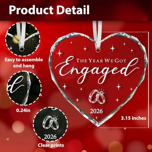 HJLLOQR Engaged Christmas Ornament for Women - Engagement Gifts for Couples & Bride-to-Be - Our First Christmas 2026, Gift-Ready, Glass Decor