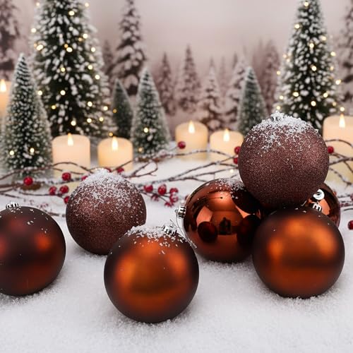 Jenaai 12 Pcs Large 4-Inch Brown Christmas Ball Ornaments – Matte, Glossy, Pearly Lustre & Glitter