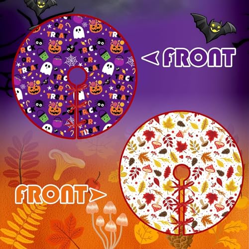36-Inch Reversible Fall & Halloween Tree Skirt, Double-Sided Holiday Mat