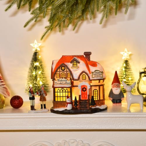 Light Up Christmas Village Houses - Resin Holiday Decor with LED Lighting
