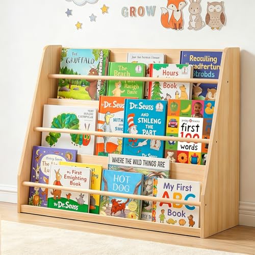 3-Tier Wooden Montessori Bookshelf for Kids - Solid Pine Display