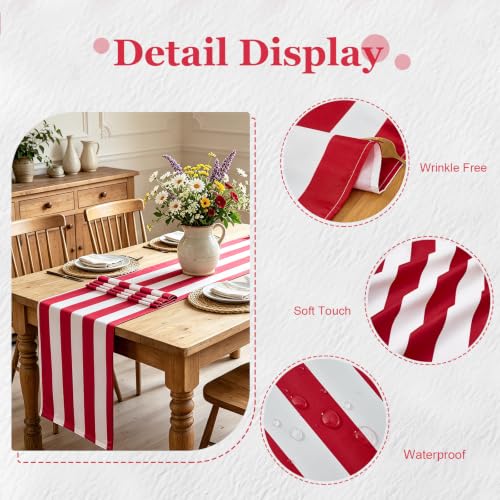 SoarDream Red & White Striped Waterproof Table Runner 13x72 Inch - 4 Pack Holiday Decor