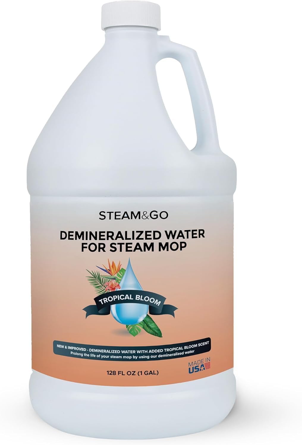 Steam & Go Demineralized Water | PVC-Free Multi-Surface Cleaner for Steam Mops - Tropical Bloom, 128 Fl Oz