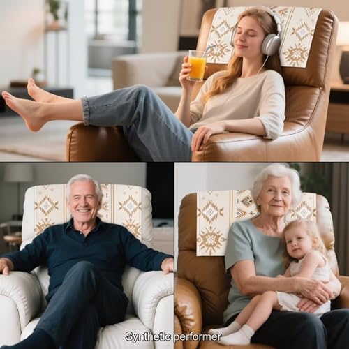 Beige Recliner Headrest Cover - Stain-Resistant PU Protector 17x27