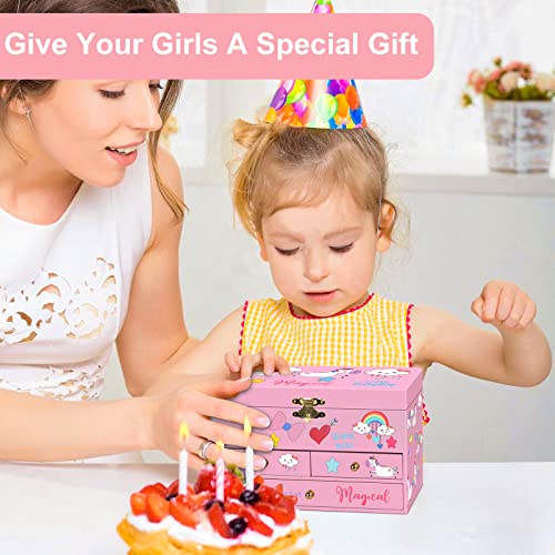 Unicorn Musical Jewelry Box with 3 Drawers and Jewelry Set for Girls