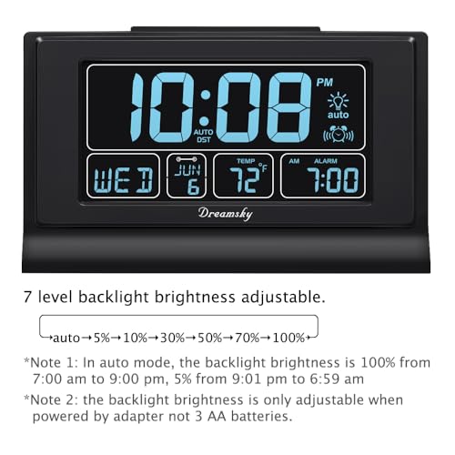 Digital Alarm Clock for Bedroom with 5 Inch Display, USB Port & Auto DST