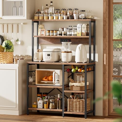 35.4" Kitchen Baker's Rack with Power Outlet, Coffee Bar & Storage