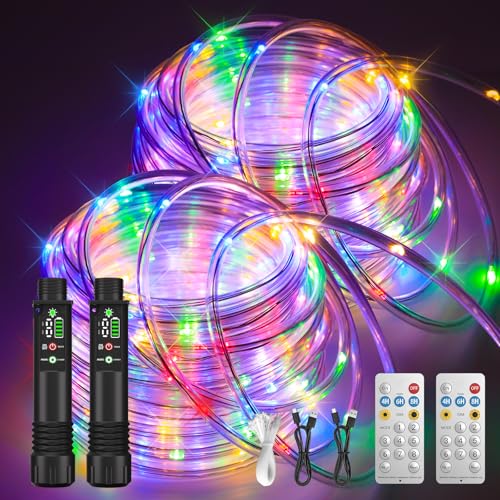 79FT Rechargeable LED Rope Lights, Portable Waterproof String Lights with Remote
