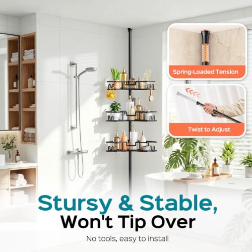 Adjustable Tension Pole Shower Caddy 4-Tier L-Shaped Corner Organizer