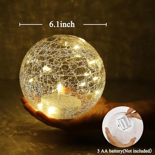6-Inch Gold Mercury Crackled Glass LED Globe Lamp with Auto Timer