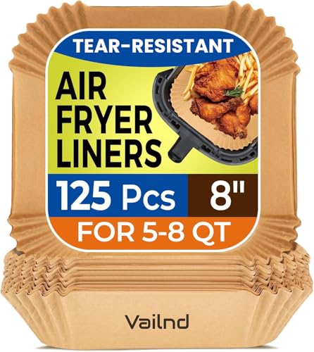 125Pcs 8 Inch Square Air Fryer Liners Disposable for 5-8QT, Parchment
