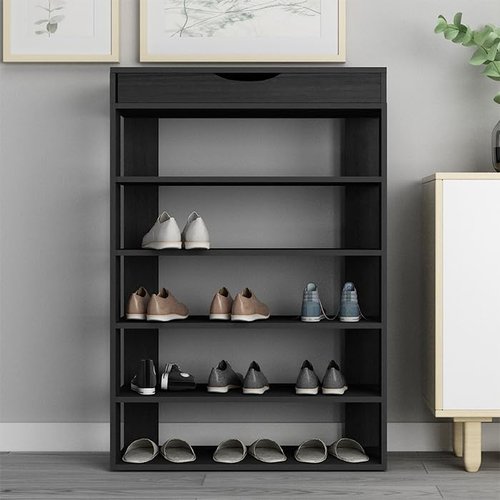 SogesGame 5-Tier Shoe Rack 29.5inch Wooden Shoe Storage Shelf Shoe Organizer,Blck,L24-BK-S8-US