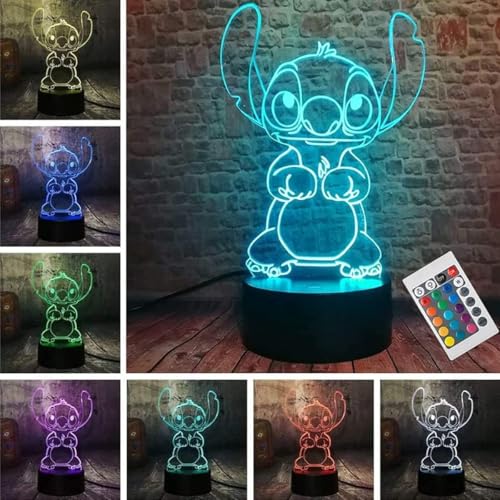 3D Illusion LED Night Light with Remote Control, 16-Color Kids Room Lamp