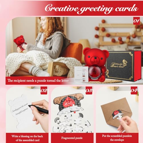 Red Teddy Bear with Real Preserved Rose & Hidden Jewelry Box - Forever Gift for Her