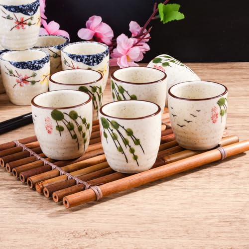 Set of 6 Porcelain Sake Cups - Vintage Willow Small Tasting Mug, 42ml - Swlthwen ls