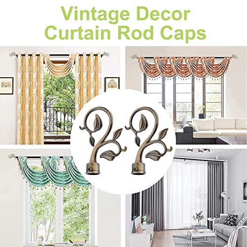 Leafy Branch Curtain Rod Finials, Bronze Metal Decorative Caps (2-Pack)